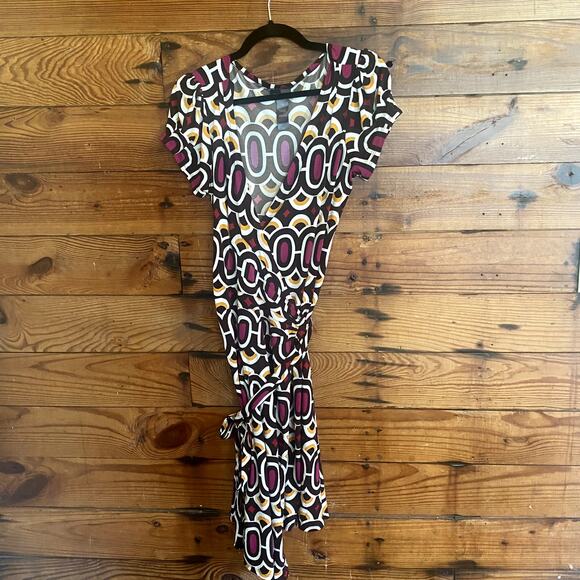 Bisou Bisou brown pattern wrap midi dress size 10 - Picture 1 of 5